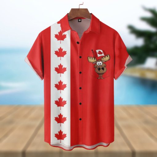 Moose Canada Day Button Casual Hawaiian Shirt