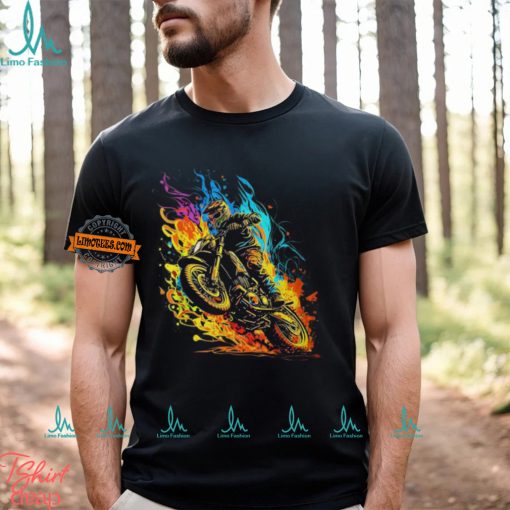 Motocross Dirt Bike Racing Supercross Flying Jump Flames T Shirt