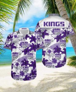 NBA Sacramento Kings Purple Tropical Flowers Hawaiian Shirt