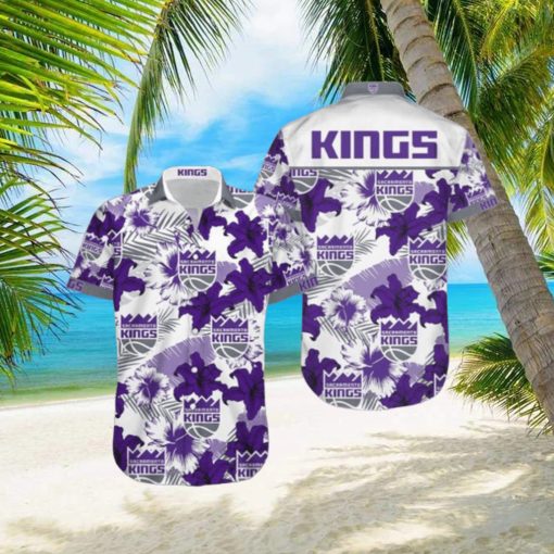 NBA Sacramento Kings Purple Tropical Flowers Hawaiian Shirt