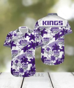 NBA Sacramento Kings Purple Tropical Flowers Hawaiian Shirt