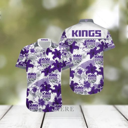 NBA Sacramento Kings Purple Tropical Flowers Hawaiian Shirt