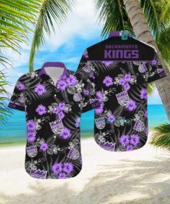 Nba Sacramento Kings Purple Black Tropical Flowers Hawaiian Shirt