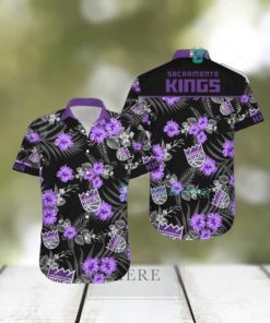 Nba Sacramento Kings Purple Black Tropical Flowers Hawaiian Shirt