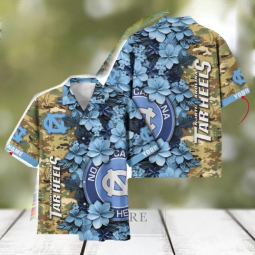 North Carolina Tar Heels Custom Name Personalized Camo Flower Pattern Hawaiian Shirt