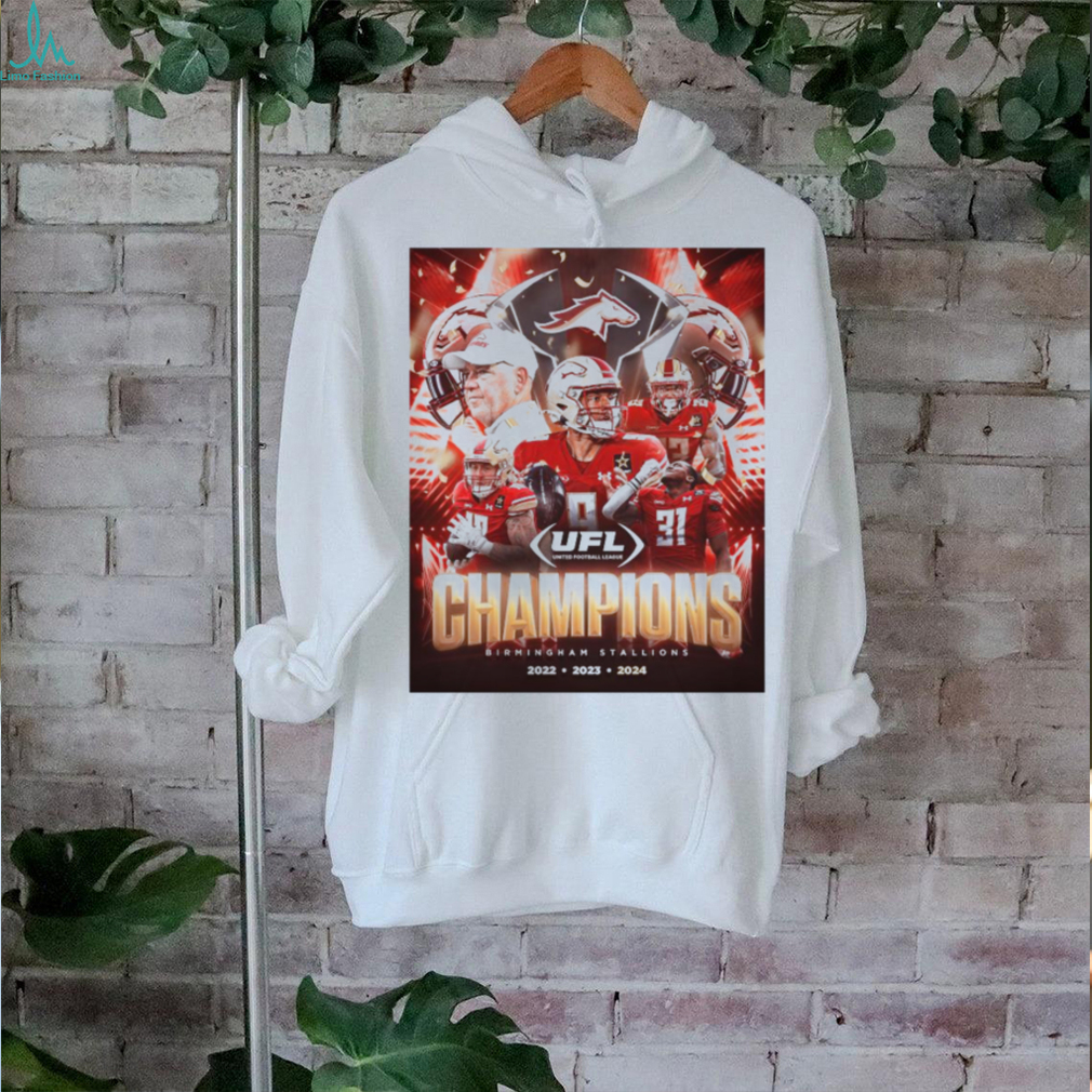 Official Birmingham Stallions Three Peat And First Ever UFL Champions 2022 2024 Players Poster t shirt Official Birmingham Stallions Three Peat And First Ever UFL Champions 2022 2024 Players Poster t shirt