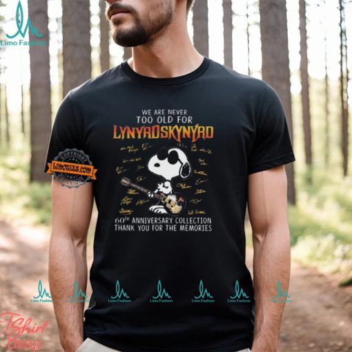 Official Snoopy We are never too old for Lynyrd Skynyrd 60th anniversary Collection signatures shirt