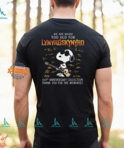 Official Snoopy We are never too old for Lynyrd Skynyrd 60th anniversary Collection signatures shirt