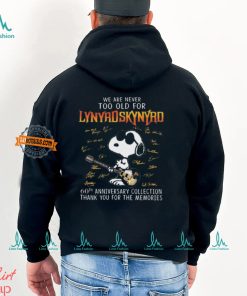 Official Snoopy We are never too old for Lynyrd Skynyrd 60th anniversary Collection signatures shirt