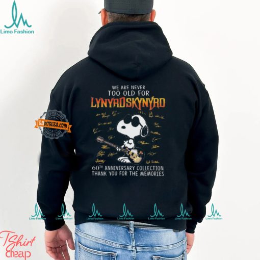 Official Snoopy We are never too old for Lynyrd Skynyrd 60th anniversary Collection signatures shirt