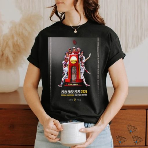 Oklahoma Sooners 2021 2022 2023 2024 National Champions Four Years in a row shirt