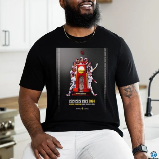 Oklahoma Sooners 2021 2022 2023 2024 National Champions Four Years in a row shirt