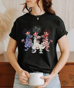 Patriotic Red White Blue T Rex Dinosaur Firework 4Th Of July T Shirt