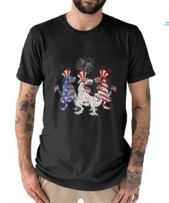 Patriotic Red White Blue T Rex Dinosaur Firework 4Th Of July T Shirt