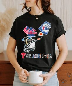 Philadelphia Sports Teams Philadelphia 76ers Philadelphia Phillies Philadelphia Flyers Philadelphia Union and Philadelphia Eagles map shirt