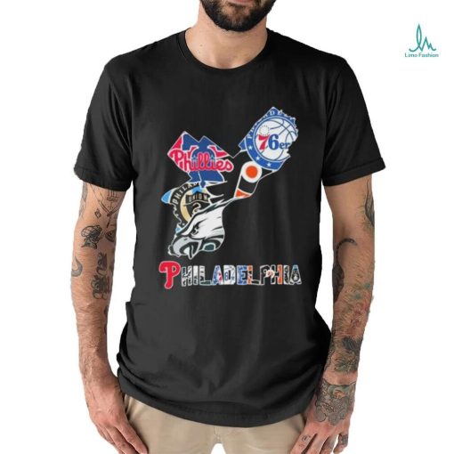 Philadelphia Sports Teams Philadelphia 76ers Philadelphia Phillies Philadelphia Flyers Philadelphia Union and Philadelphia Eagles map shirt