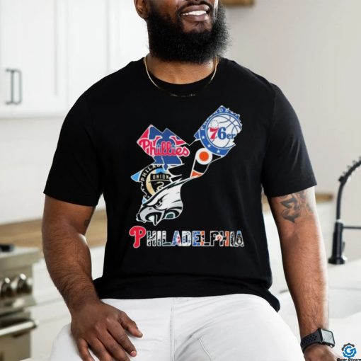 Philadelphia Sports Teams Philadelphia 76ers Philadelphia Phillies Philadelphia Flyers Philadelphia Union and Philadelphia Eagles map shirt