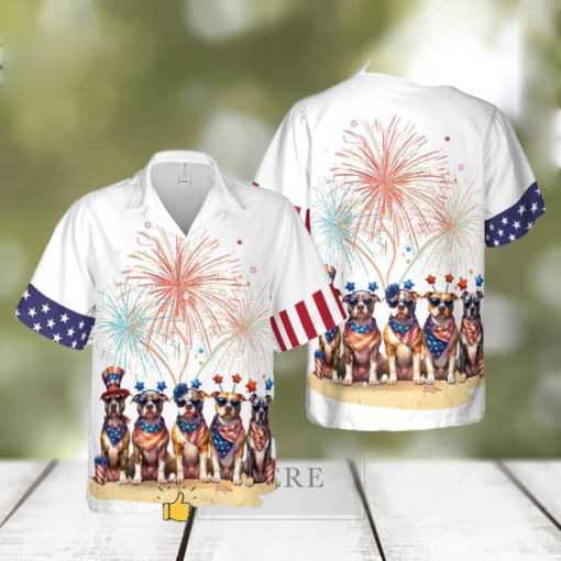 Pit Bull Dog Happy 4th of July Short Sleeve Hawaiian Shirt