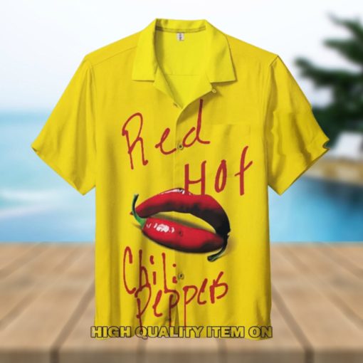 Red Hot Chili Peppers Lips Logo Yellow Hawaiian Shirt