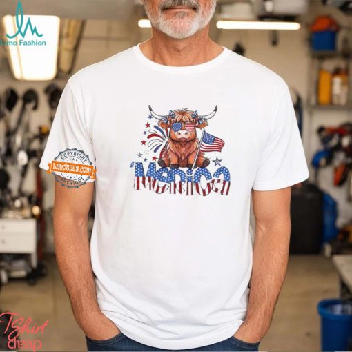 Retro Merica 4th Of July Highland Cow Shirt