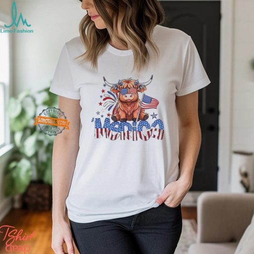 Retro Merica 4th Of July Highland Cow Shirt