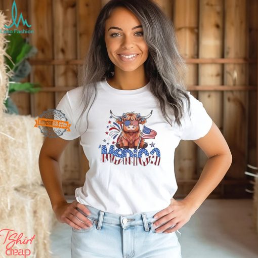 Retro Merica 4th Of July Highland Cow Shirt