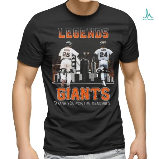 San Francisco Giants Barry Bonds and Willie Mays Legends thank you for the memories signatures shirt