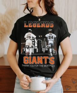San Francisco Giants Barry Bonds and Willie Mays Legends thank you for the memories signatures shirt
