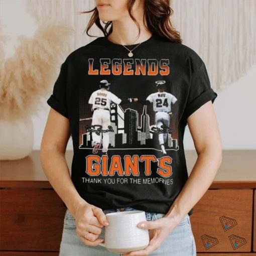 San Francisco Giants Barry Bonds and Willie Mays Legends thank you for the memories signatures shirt