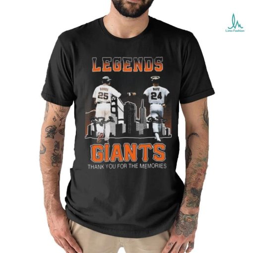 San Francisco Giants Barry Bonds and Willie Mays Legends thank you for the memories signatures shirt
