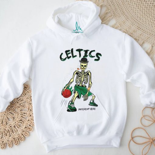Skeleton playing Boston Celtics Basketball different here 2024 shirt