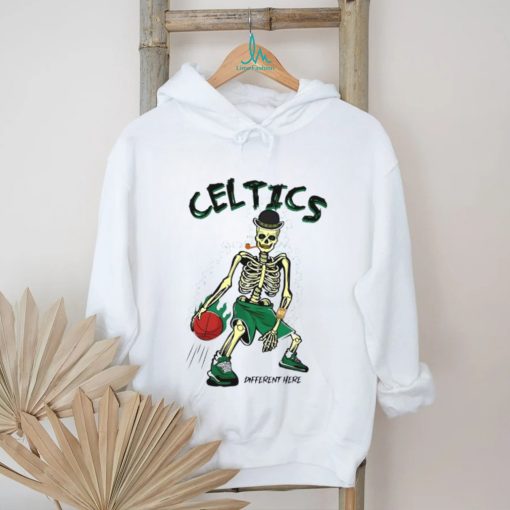 Skeleton playing Boston Celtics Basketball different here 2024 shirt