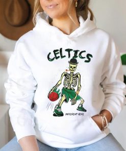 Skeleton playing Boston Celtics Basketball different here 2024 shirt