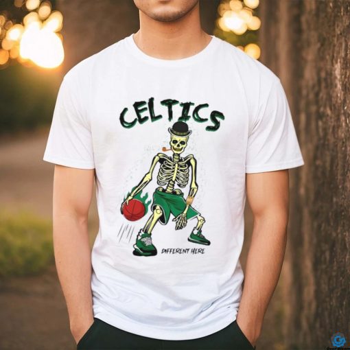 Skeleton playing Boston Celtics Basketball different here 2024 shirt