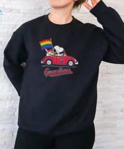 Snoopy And Woodstock Driving Car Cleveland Guardians Pride Flag Shirt