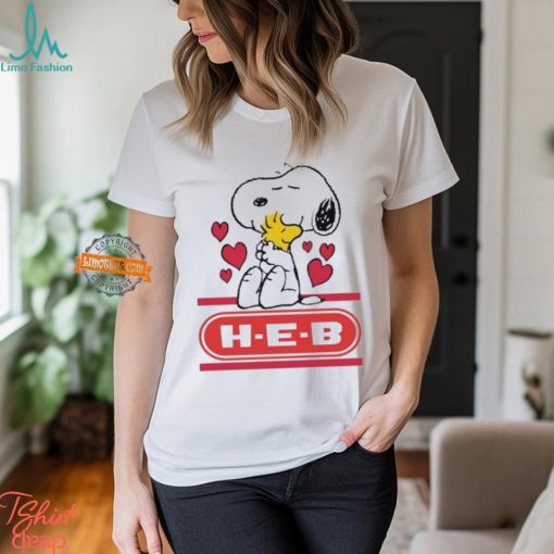 Snoopy And Woodstock Loves H E B Logo Shirt