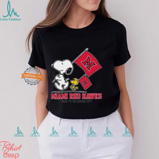 Snoopy MIAMI RED HAWKS Road To Oklahoma City flag shirt