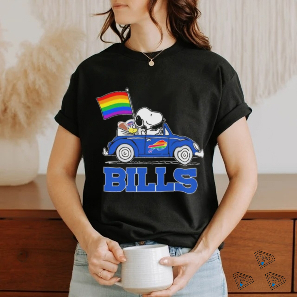 Snoopy and Woodstock Driving Car Buffalo Bills Pride Flag shirt Snoopy and Woodstock Driving Car Buffalo Bills Pride Flag shirt