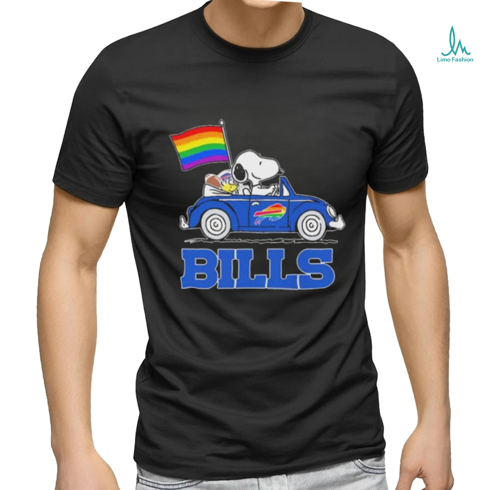 Snoopy and Woodstock Driving Car Buffalo Bills Pride Flag shirt Snoopy and Woodstock Driving Car Buffalo Bills Pride Flag shirt