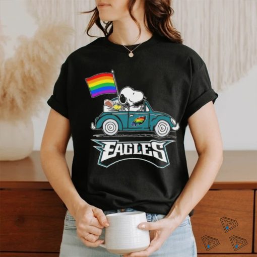 Snoopy and Woodstock Driving Car Philadelphia Eagles Pride Flag shirt