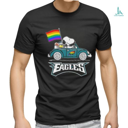 Snoopy and Woodstock Driving Car Philadelphia Eagles Pride Flag shirt