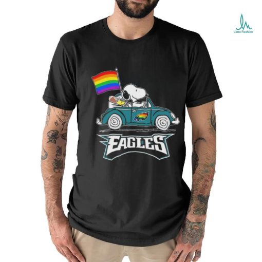 Snoopy and Woodstock Driving Car Philadelphia Eagles Pride Flag shirt