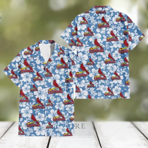 St. Louis Cardinals White Hibiscus Light Blue Texture Background 3D Hawaiian Shirt Gift For Fans