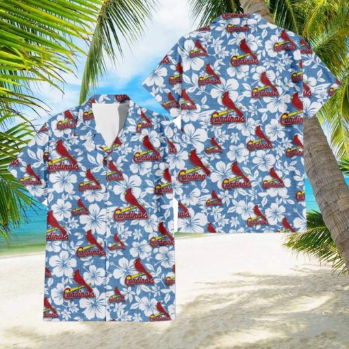 St. Louis Cardinals White Hibiscus Light Blue Texture Background 3D Hawaiian Shirt Gift For Fans