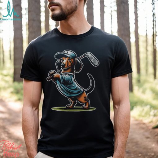 Standing Dachshund Wiener Dog Swinging Golf Club Men’s T shirt