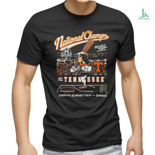 Tennessee Volunteers NCAA D1 2024 Baseball College World Series National Champion Smokey Rocky Top Charles Schwab Field Omaha T Shirt