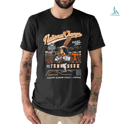 Tennessee Volunteers NCAA D1 2024 Baseball College World Series National Champion Smokey Rocky Top Charles Schwab Field Omaha T Shirt