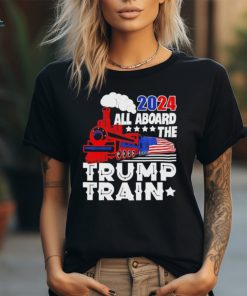 Trump 2024 All Aboard The Trump Train Usa American Flag Shirt