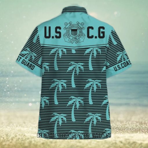 U.S. Coast Guard Coconut Tree Horizontal Striped Hawaiian Shirt