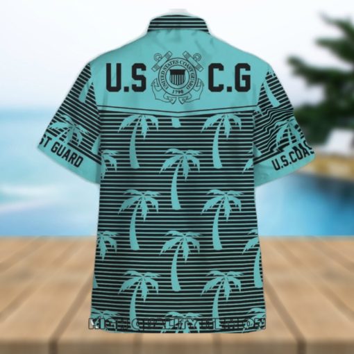 U.S. Coast Guard Coconut Tree Horizontal Striped Hawaiian Shirt